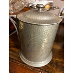 Vintage Pewter Hammered Metal Footed Canister Jar with Lid